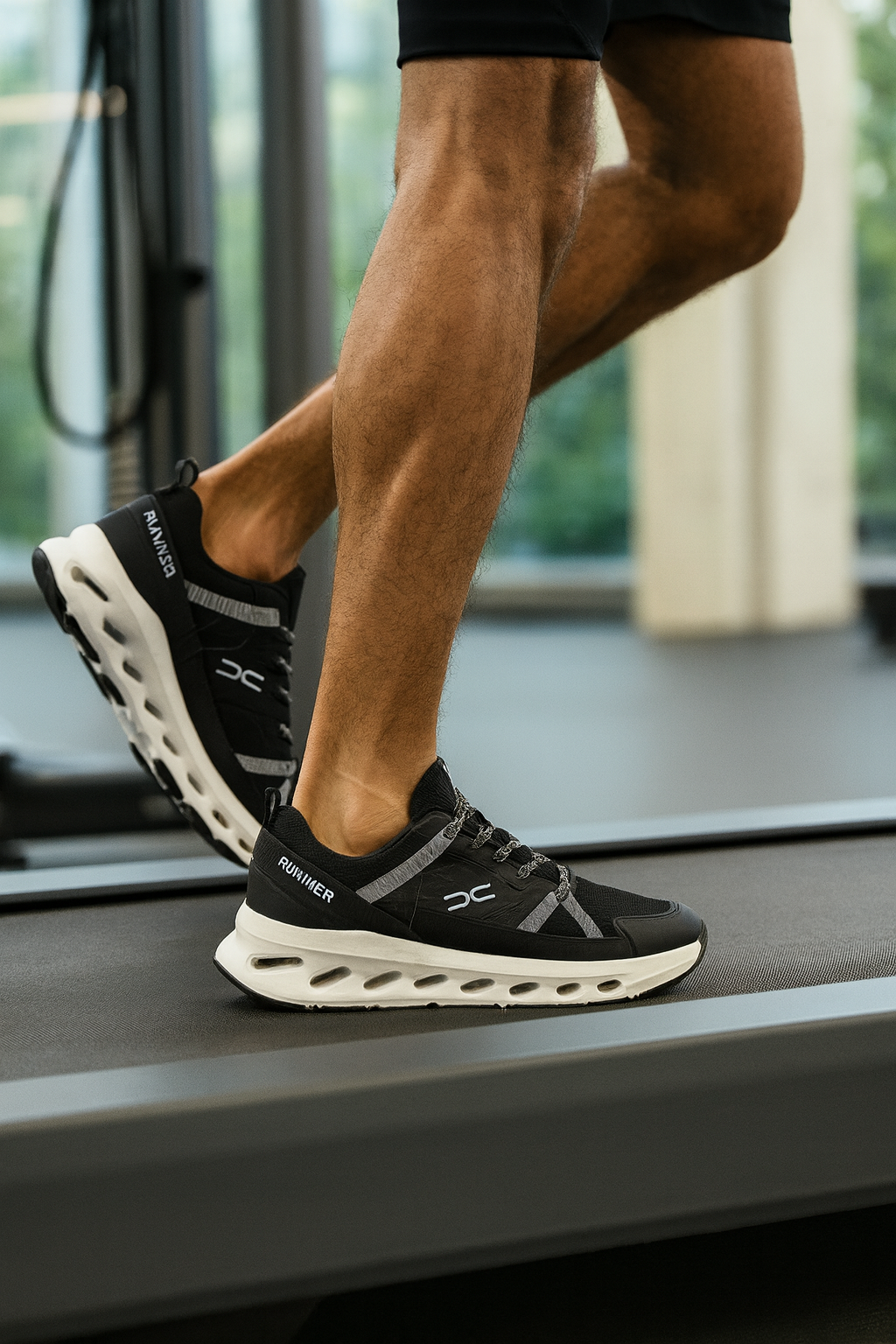حذاء رياضي أسود مع لمسات بيضاء، يجمع بين الأناقة والراحة